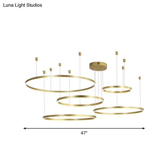 Postmodern Style Gold Led Chandelier - 3/4/5 Tiered Hoop Metal Ceiling Light For Living Room