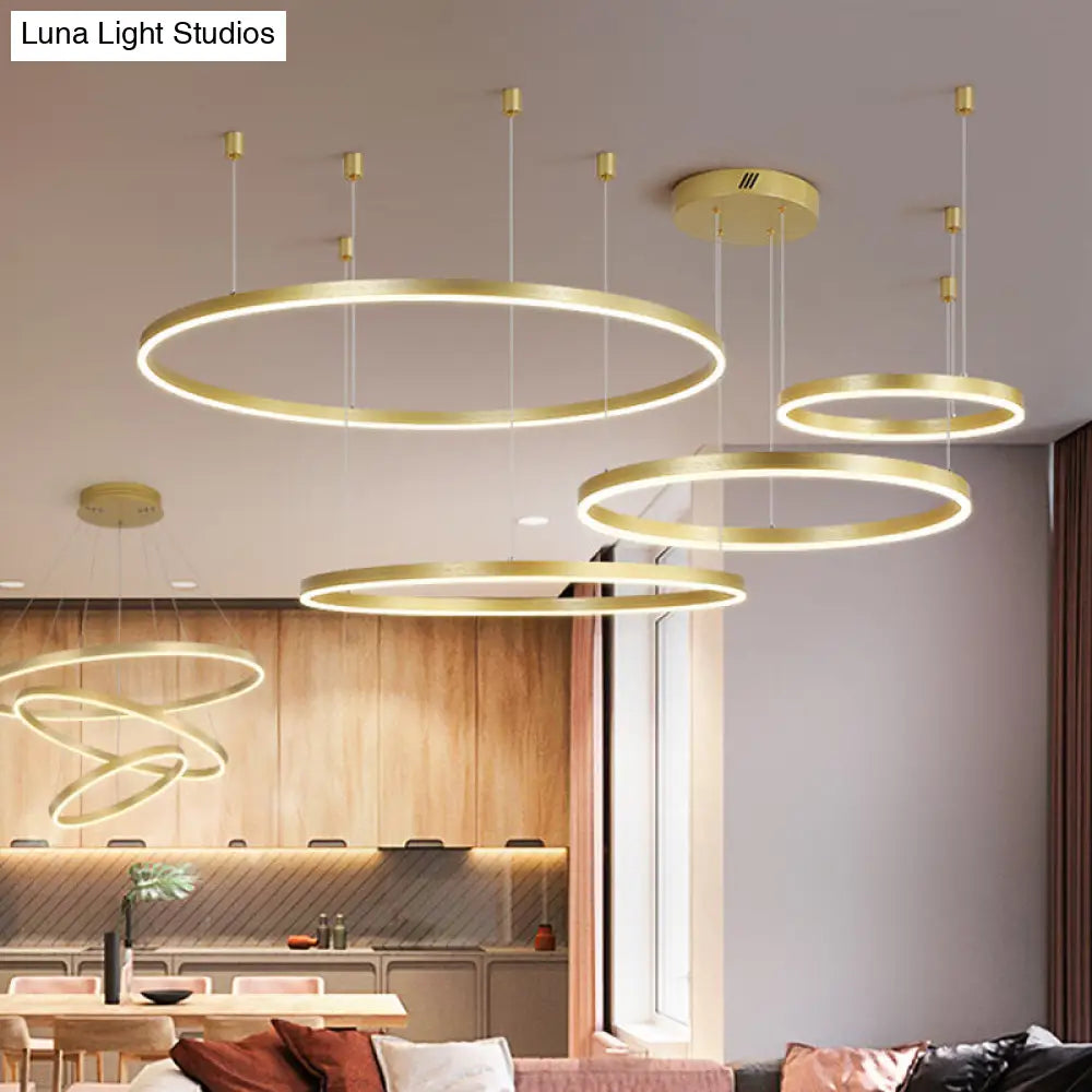 Postmodern Style Gold Led Chandelier - 3/4/5 Tiered Hoop Metal Ceiling Light For Living Room / 4