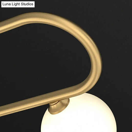 Postmodern Gold Linear Island Pendant Light With Ivory Ball Glass - Led Hanging Lamp