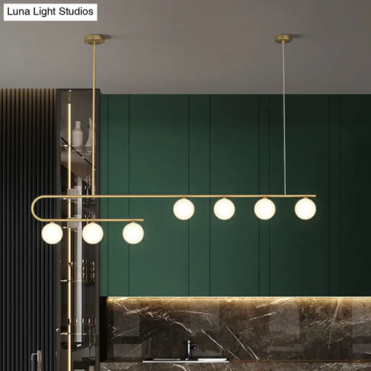 Postmodern Gold Linear Island Pendant Light With Ivory Ball Glass - Led Hanging Lamp