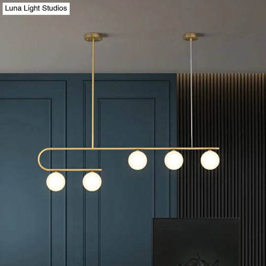 Postmodern Gold Linear Island Pendant Light With Ivory Ball Glass - Led Hanging Lamp