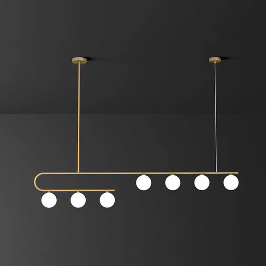 Postmodern Gold Linear Island Pendant Light With Ivory Ball Glass - Led Hanging Lamp 7 /