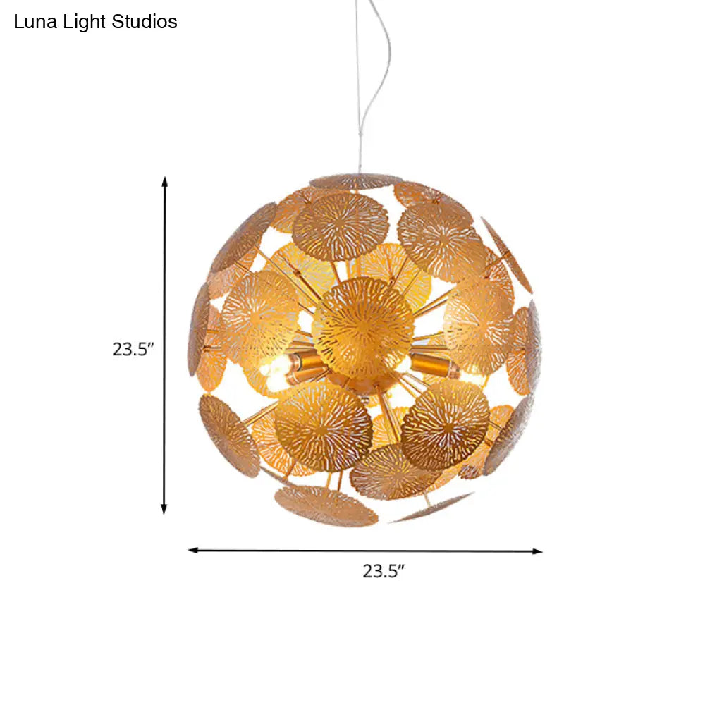 Postmodern Gold Lotus Leaf Chandelier Pendant Light With Globe Design - 5-Head Metal Fixture