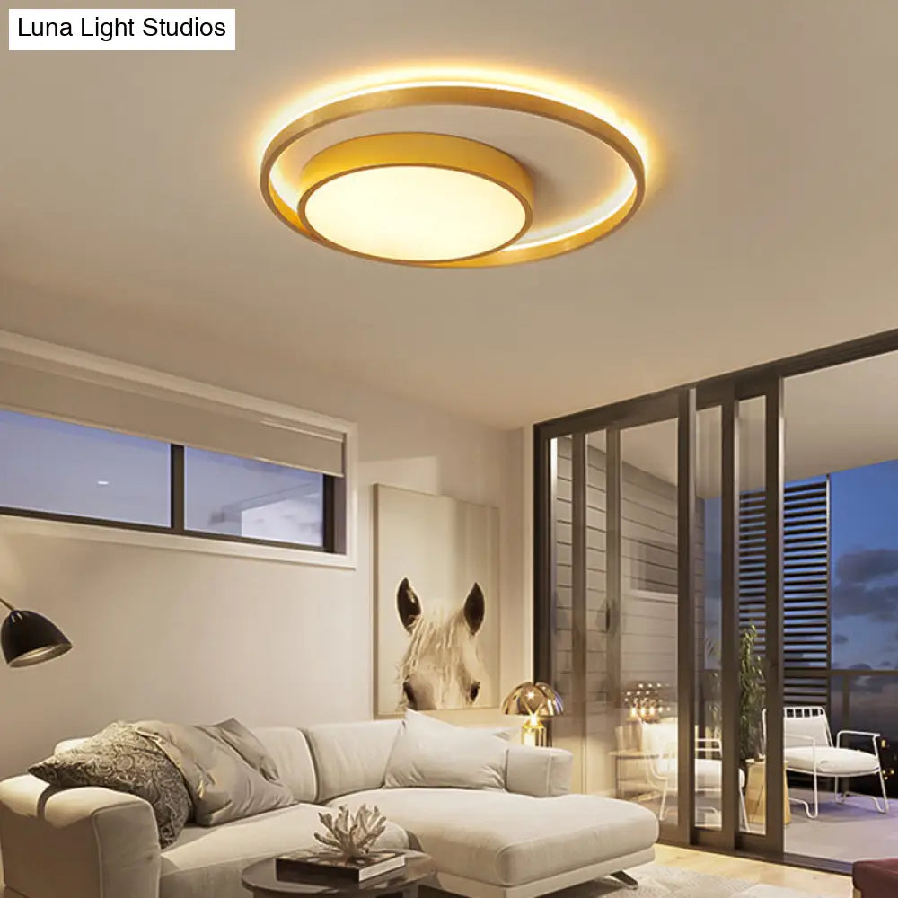 Postmodern Gold Metal Circular Ceiling Light Fixture - 16’/23.5’ Wide Led Flush In Warm/White