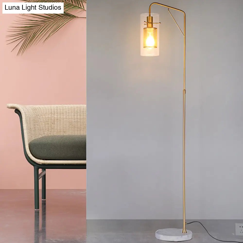 Postmodern Gold Metal Tube Mesh Reading Floor Lamp With Clear Glass Shade