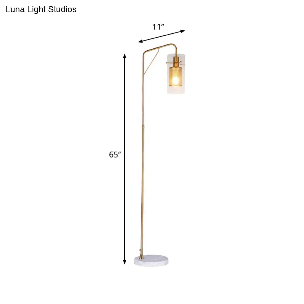 Postmodern Gold Metal Tube Mesh Reading Floor Lamp With Clear Glass Shade