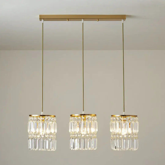 Postmodern Gold Pendant Lamp With 3 Cylinder Crystal Prisms / Linear