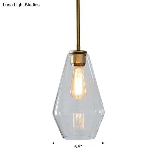 Postmodern Clear Glass Pendant Light In Gold For Restaurants - 1-Light Gyro/Gem/Diamond Design