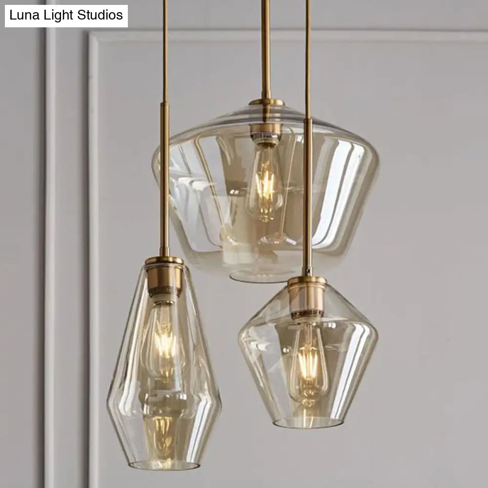 Postmodern Gold Pendant Light: Clear Glass Restaurant Hanging Ceiling Fixture