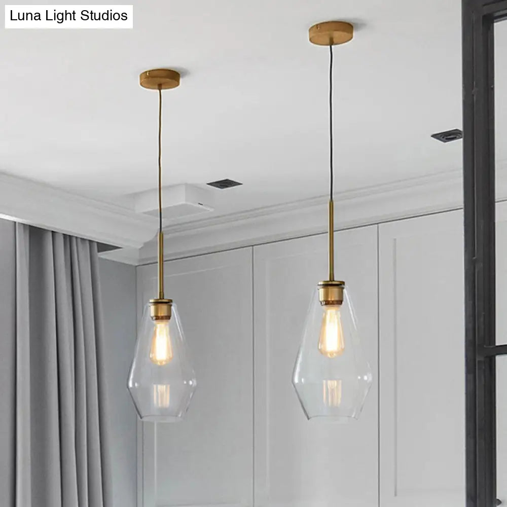 Postmodern Gold Pendant Light: Clear Glass Restaurant Hanging Ceiling Fixture