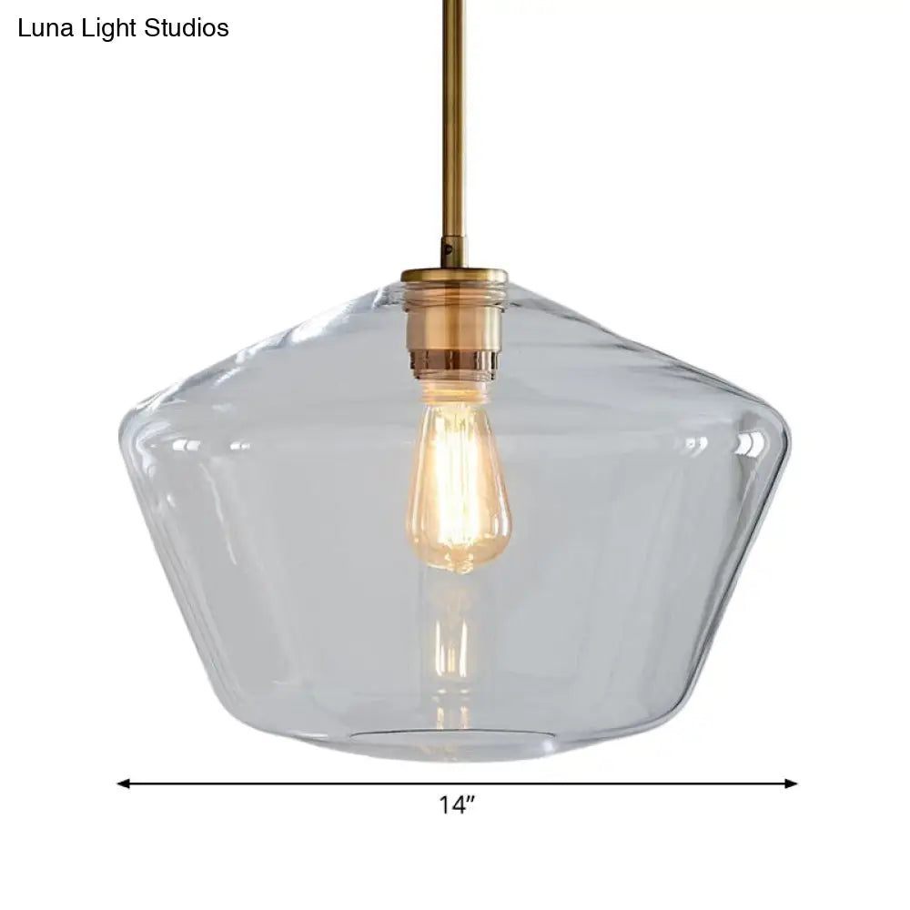 Postmodern Clear Glass Pendant Light In Gold For Restaurants - 1-Light Gyro/Gem/Diamond Design