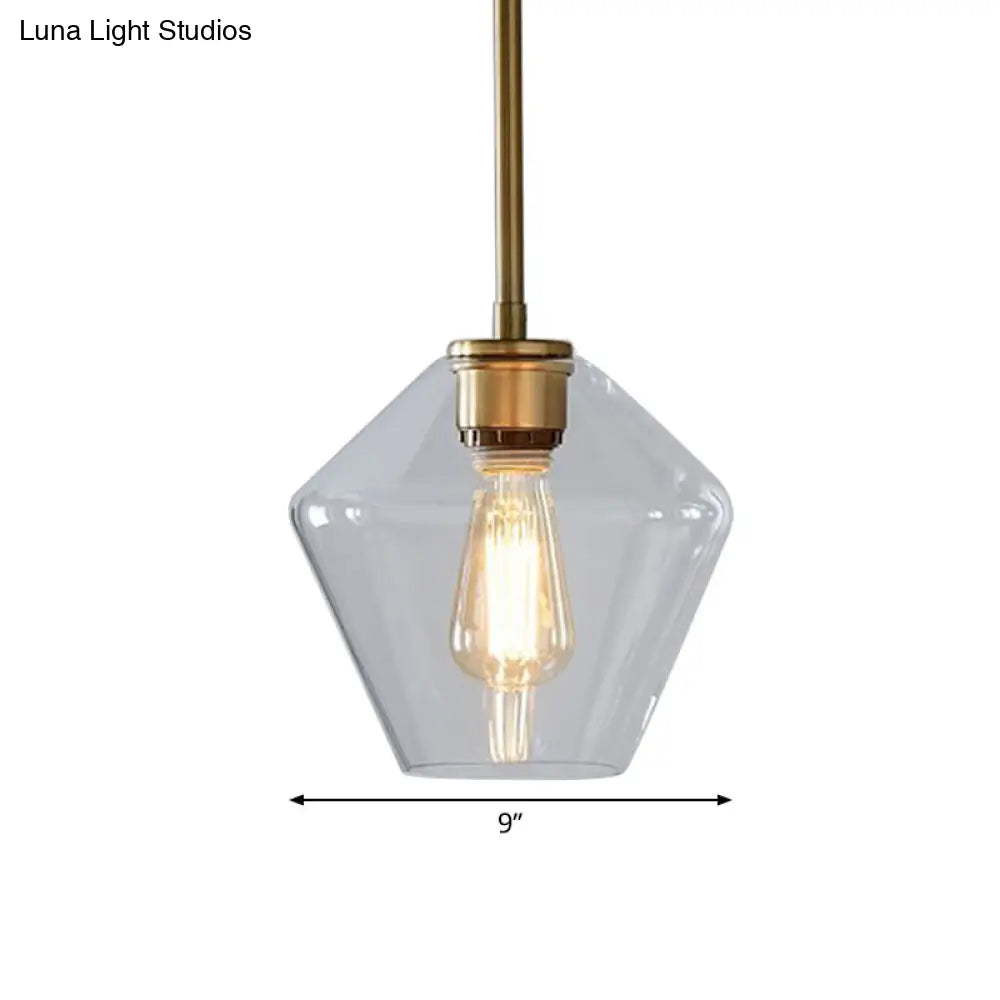 Postmodern Clear Glass Pendant Light In Gold For Restaurants - 1-Light Gyro/Gem/Diamond Design