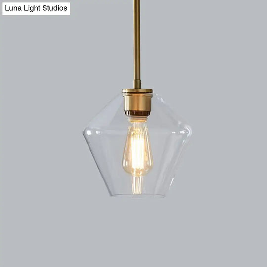 Postmodern Clear Glass Pendant Light In Gold For Restaurants - 1-Light Gyro/Gem/Diamond Design