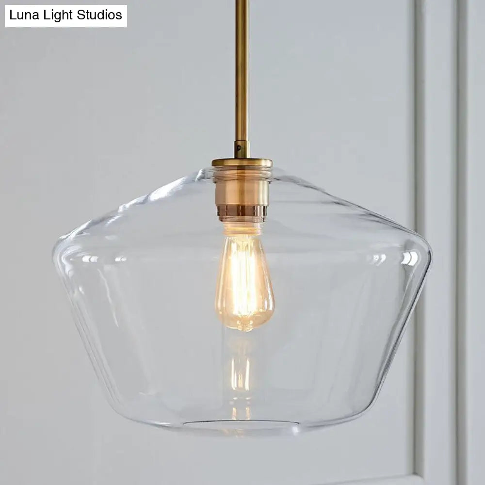 Postmodern Clear Glass Pendant Light In Gold For Restaurants - 1-Light Gyro/Gem/Diamond Design / C