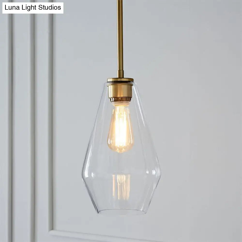 Postmodern Clear Glass Pendant Light In Gold For Restaurants - 1-Light Gyro/Gem/Diamond Design / B