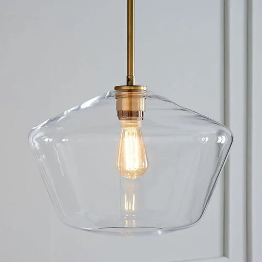 Postmodern Gold Pendant Light: Clear Glass Restaurant Hanging Ceiling Fixture / C