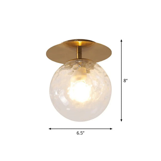 Postmodern Gold Semi Flush Mount Ceiling Light With Ball Clear Ripple Glass Shade - Single Balcony