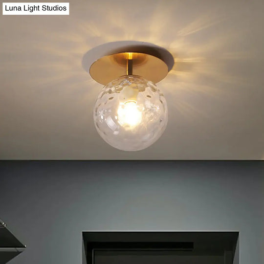 Postmodern Gold Semi Flush Mount Ceiling Light With Ball Clear Ripple Glass Shade - Single Balcony