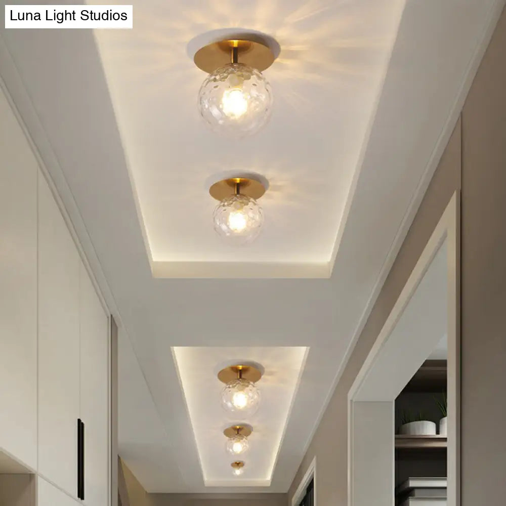 Postmodern Gold Semi Flush Mount Ceiling Light With Ball Clear Ripple Glass Shade - Single Balcony