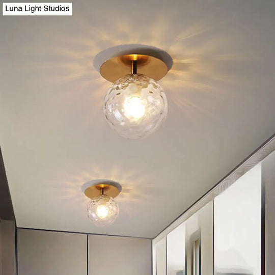 Postmodern Gold Semi Flush Mount Ceiling Light With Ball Clear Ripple Glass Shade - Single Balcony