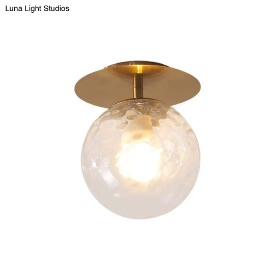 Postmodern Gold Semi Flush Mount Ceiling Light With Ball Clear Ripple Glass Shade - Single Balcony