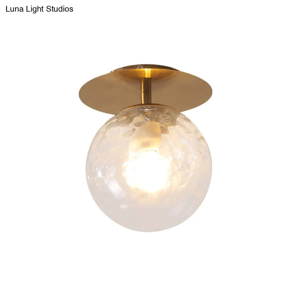 Postmodern Gold Semi Flush Mount Ceiling Light With Ball Clear Ripple Glass Shade - Single Balcony