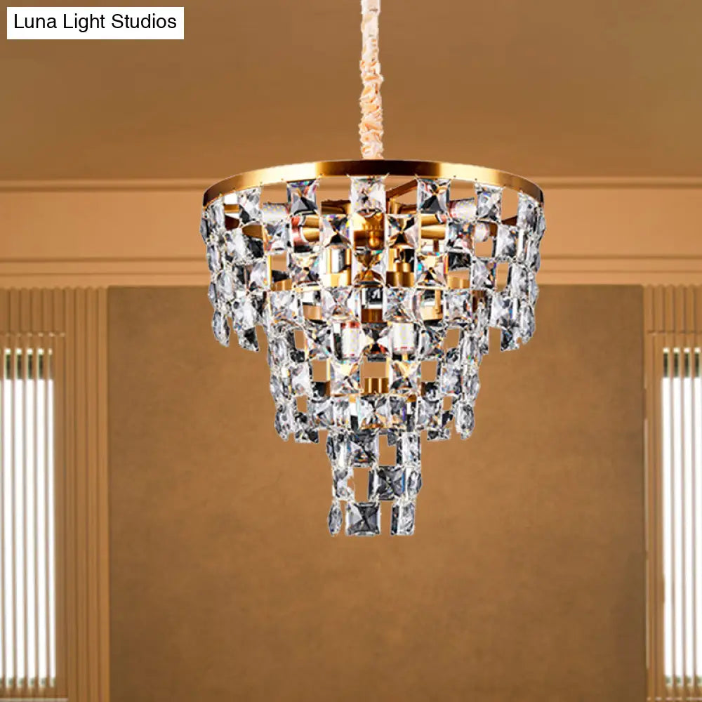 Postmodern Gold Tapered Chandelier With K9 Crystal Ceiling Suspension - 8/11 Lights