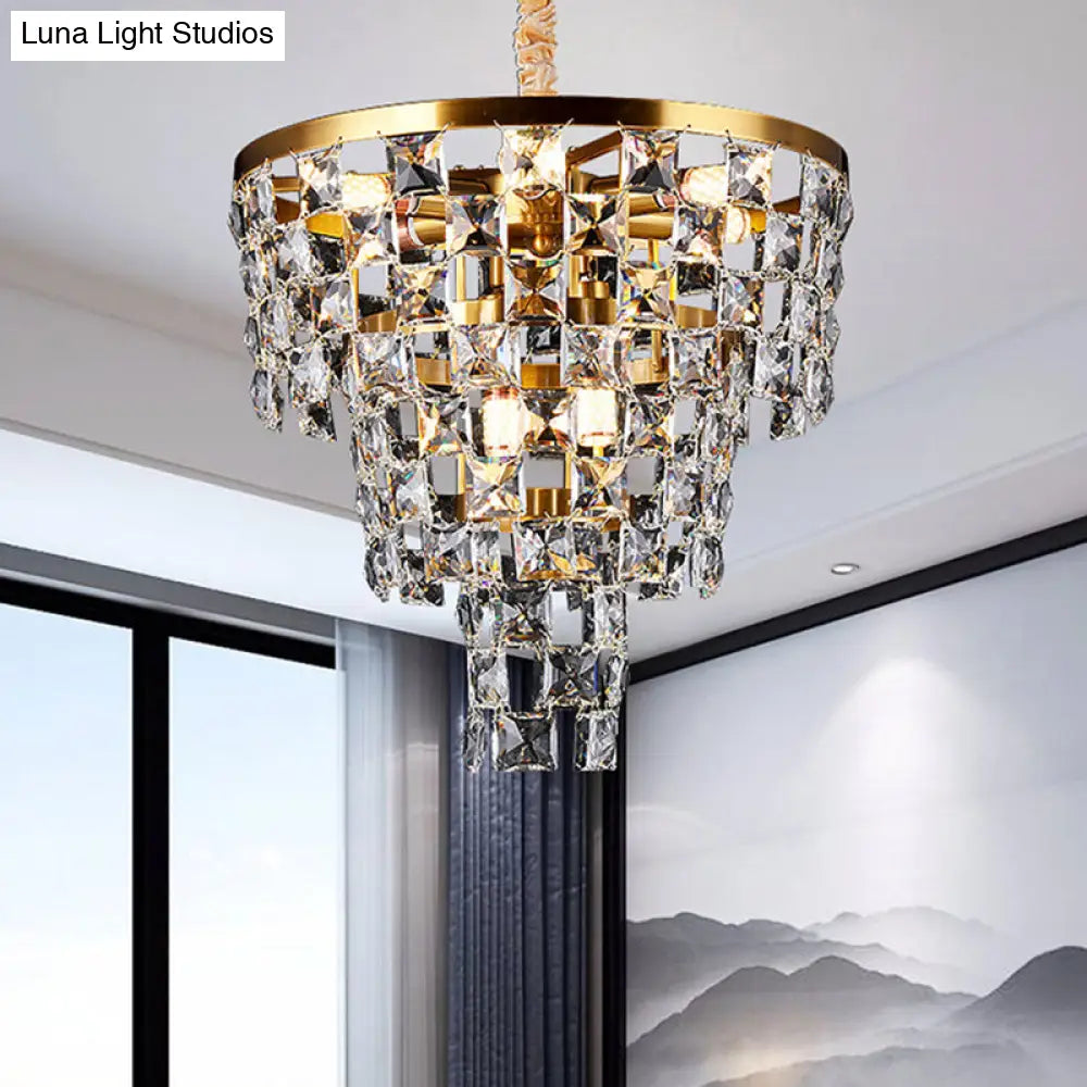 Postmodern Gold Tapered Chandelier With K9 Crystal Ceiling Suspension - 8/11 Lights