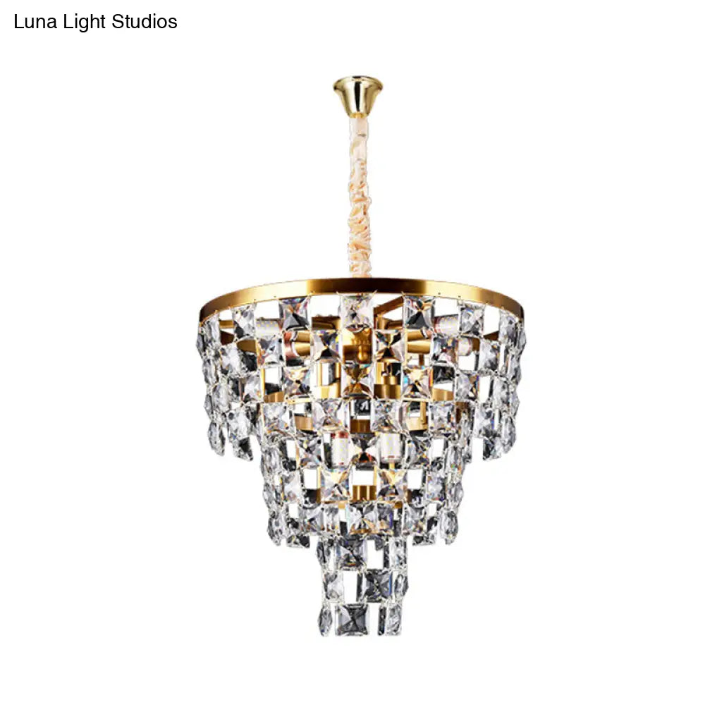 Postmodern Gold Tapered Chandelier With K9 Crystal Ceiling Suspension - 8/11 Lights