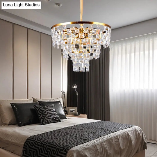 Postmodern Gold Tapered Chandelier With K9 Crystal Ceiling Suspension - 8/11 Lights