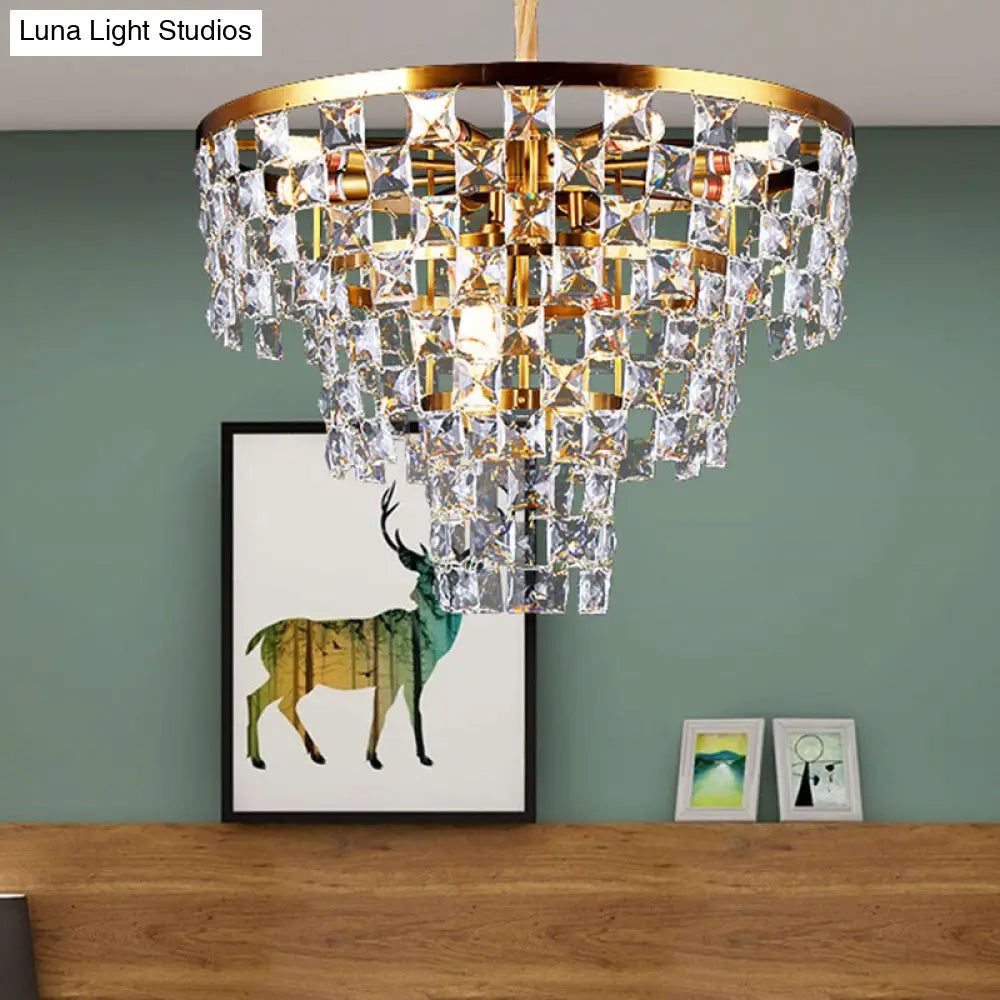 Postmodern Gold Tapered Chandelier With K9 Crystal Ceiling Suspension - 8/11 Lights