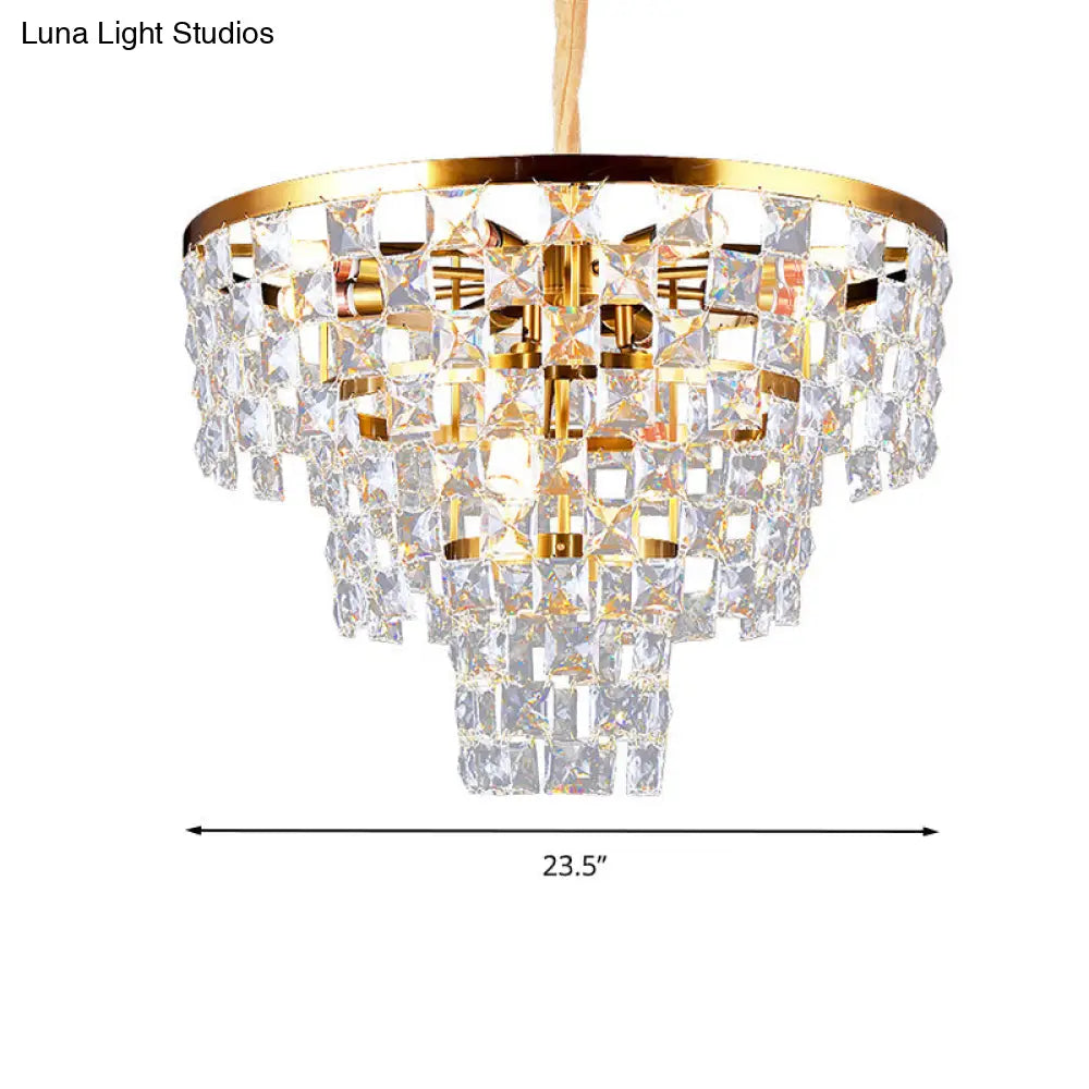 Postmodern Gold Tapered Chandelier With K9 Crystal Ceiling Suspension - 8/11 Lights