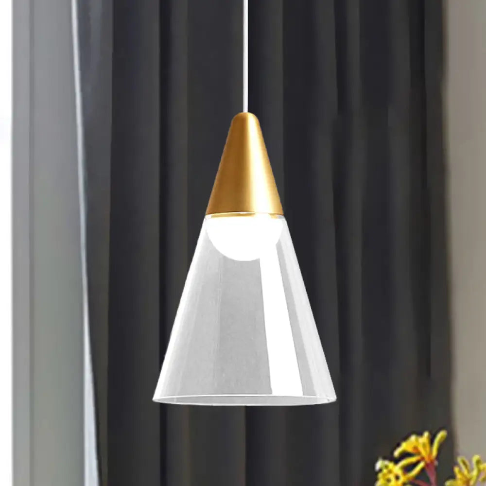 Postmodern Gold Tapered Pendant Lamp With Smoke Gray Glass - Ceiling Light 1 Bulb