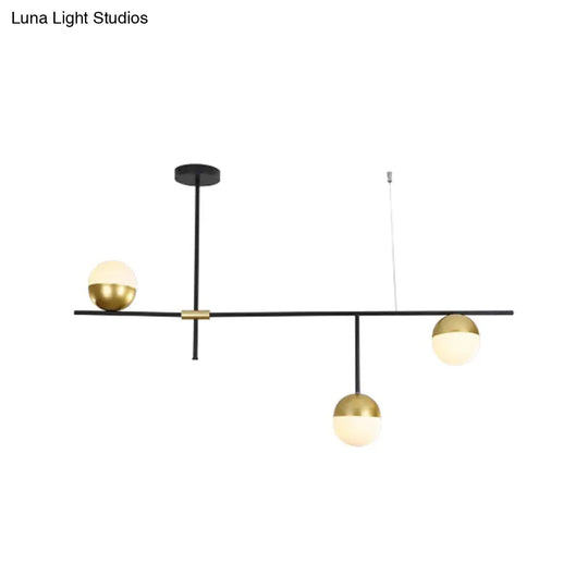 Postmodern Hanging Chandelier With Cream Ball Glass Shade - Black/Gold Finish 1/3-Tier 3/9 Bulbs