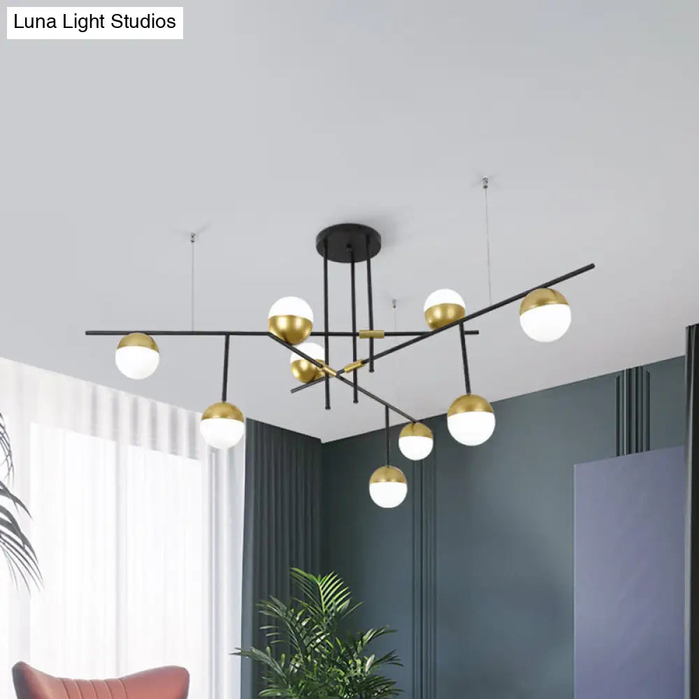 Postmodern 1/3-Tier Hanging Chandelier - Cream Ball Glass Black And Gold 3/9 Bulbs Ceiling