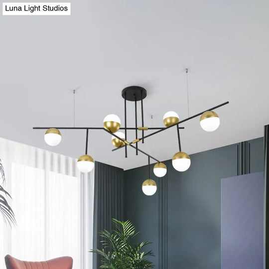 Postmodern 1/3-Tier Hanging Chandelier - Cream Ball Glass Black And Gold 3/9 Bulbs Ceiling