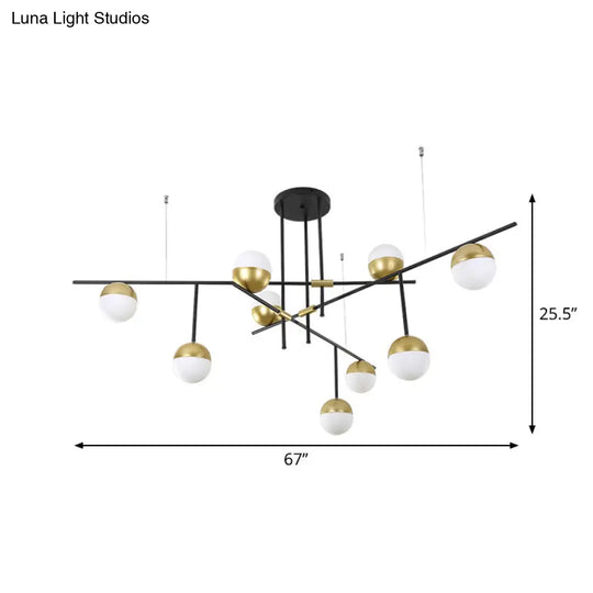 Postmodern 1/3-Tier Hanging Chandelier - Cream Ball Glass Black And Gold 3/9 Bulbs Ceiling