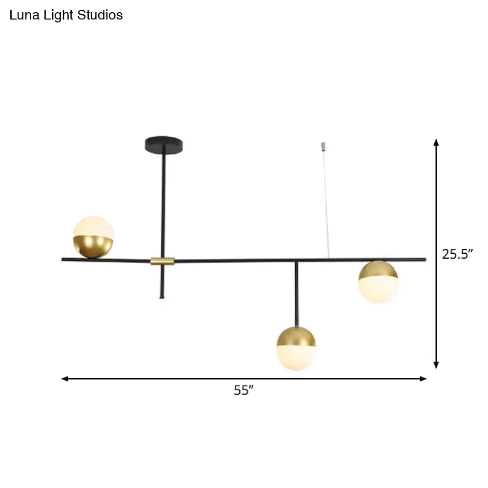 Postmodern 1/3-Tier Hanging Chandelier - Cream Ball Glass Black And Gold 3/9 Bulbs Ceiling