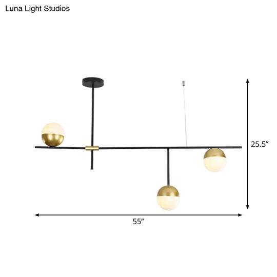 Postmodern 1/3-Tier Hanging Chandelier - Cream Ball Glass Black And Gold 3/9 Bulbs Ceiling