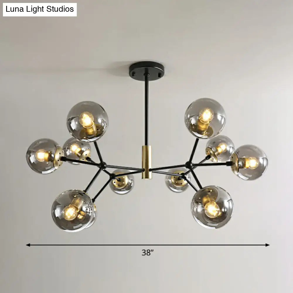 Modern Hanging Glass Bedroom Chandelier: Postmodern Molecule Light Ball In Black & Brass 12 / Smoke