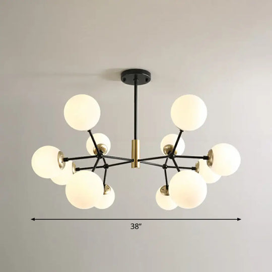 Postmodern Hanging Light Ball Glass Chandelier For Bedroom In Black And Brass 12 / White