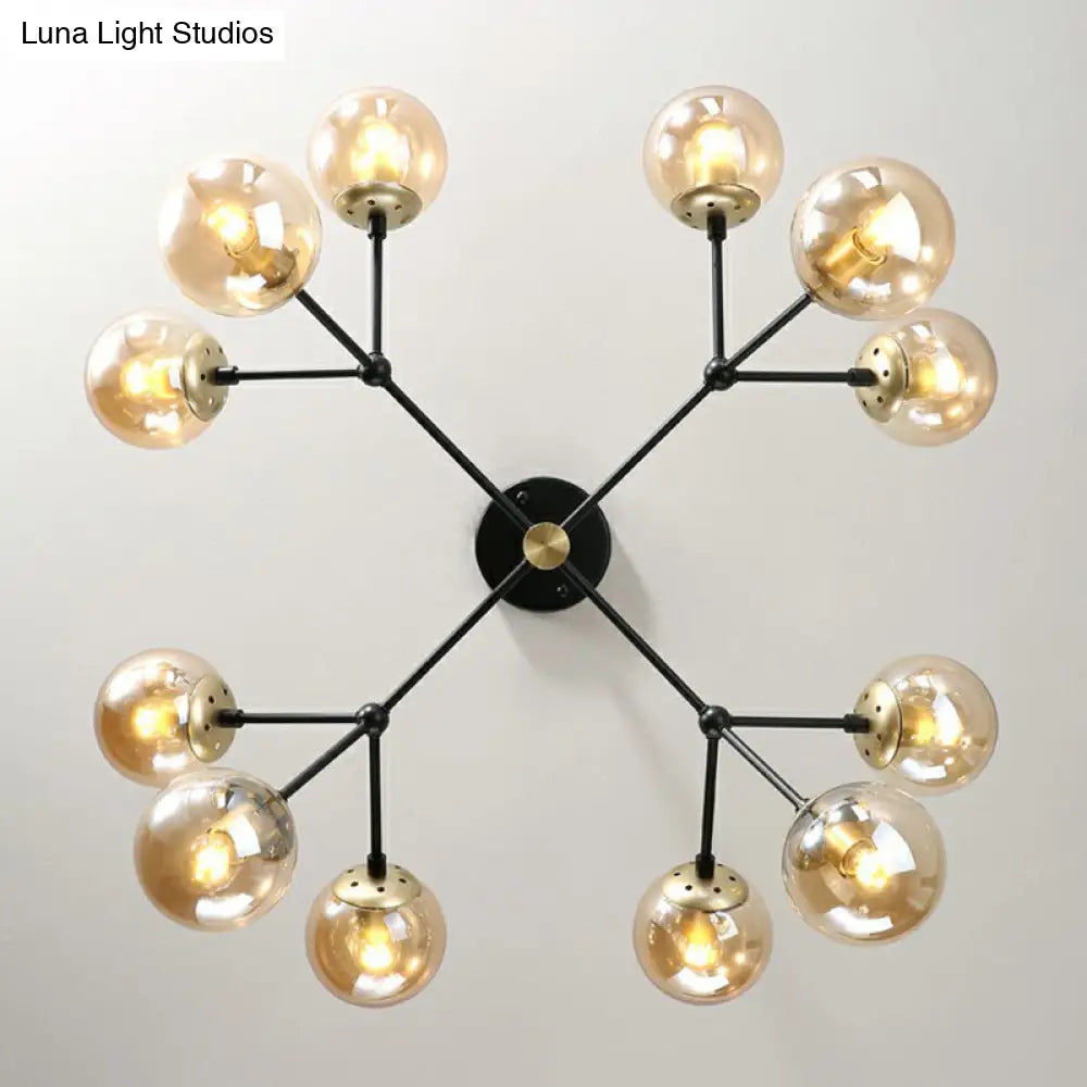 Modern Hanging Glass Bedroom Chandelier: Postmodern Molecule Light Ball In Black & Brass