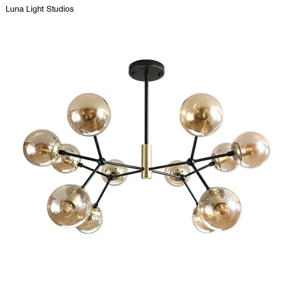 Postmodern Hanging Light Ball Glass Chandelier For Bedroom In Black And Brass