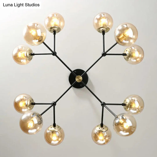 Postmodern Hanging Light Ball Glass Chandelier For Bedroom In Black And Brass