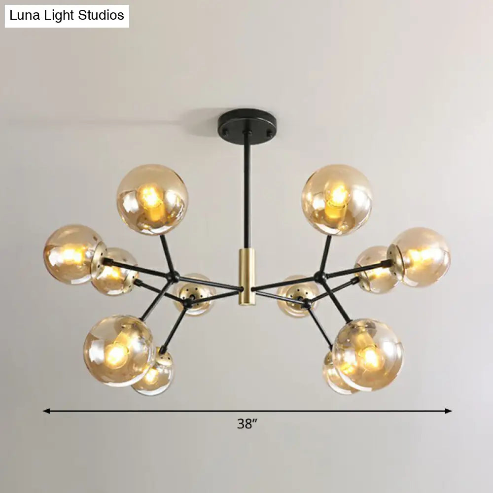 Modern Hanging Glass Bedroom Chandelier: Postmodern Molecule Light Ball In Black & Brass 12 / Amber