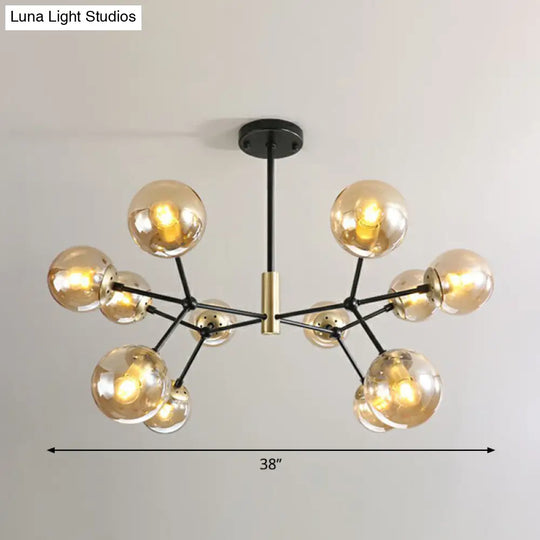 Modern Hanging Glass Bedroom Chandelier: Postmodern Molecule Light Ball In Black & Brass 12 / Amber