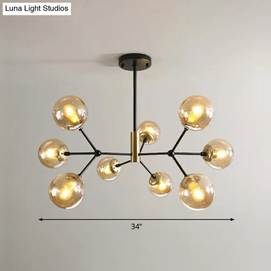 Modern Hanging Glass Bedroom Chandelier: Postmodern Molecule Light Ball In Black & Brass 9 / Amber