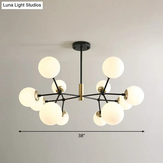 Modern Hanging Glass Bedroom Chandelier: Postmodern Molecule Light Ball In Black & Brass 12 / White