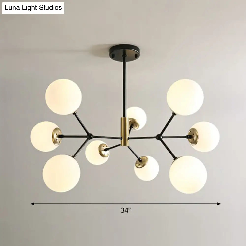 Modern Hanging Glass Bedroom Chandelier: Postmodern Molecule Light Ball In Black & Brass 9 / White