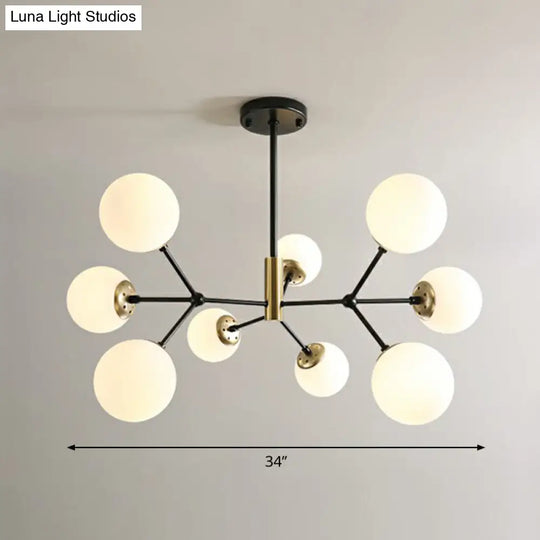 Modern Hanging Glass Bedroom Chandelier: Postmodern Molecule Light Ball In Black & Brass 9 / White